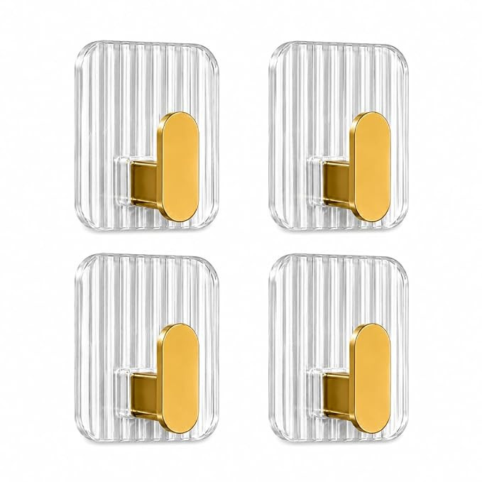 Premium Transparent Wall Hooks No Drill Self Adhesive Wall Hooks for Hanging Waterproof & Strong Hold Wall Hooks for Bathroom & Kitchen Pack of 4 (Transparent Nail Hook, 4)