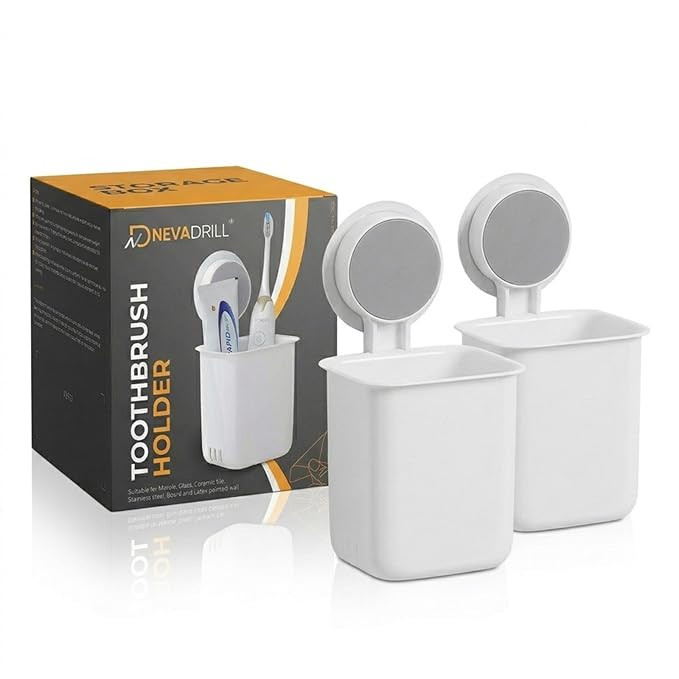 Toothbrush Holder for Bathroom | Self Adhesive Wall Mounted Toothbrush Holder | Multifunctional Organizer for Electric Toothbrush | Washroom Organizer for Tooth Brush - Pack of 2 [ND-1358]