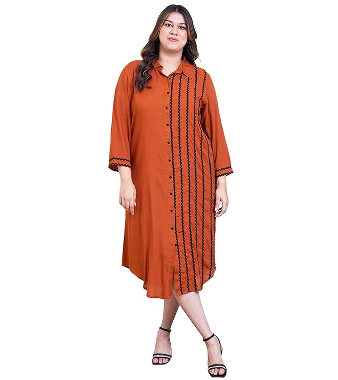 Women's Floral Cotton Shirt Collar Midi Dress for Woman Festive Fancy|Casual Outfit|Trending Stylish Long One Piece Dresses Women Western (White)