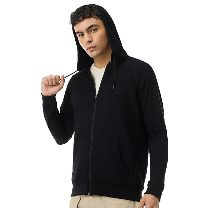 Sweatshirt for Man Zipper Hoodies Jackets for Men Stylish Latest Hoodies Man Winter Wear Pullover Casual Sweat Shirt Travel Office Outdoor Cotton Blend with Pockets Full Zipper - Black