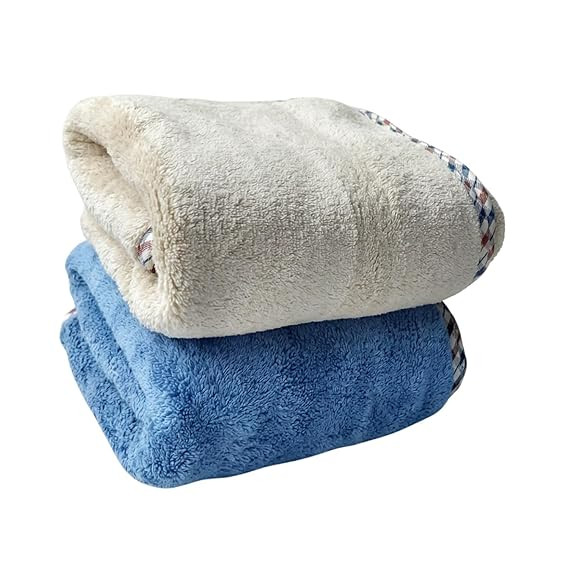 Hand Towels 2 Pack - Super Absorbent Quick Dry Soft Bath Towels for Bathroom Kitchen Gym - 16x24 Inch Lint Free- Beige and Blue