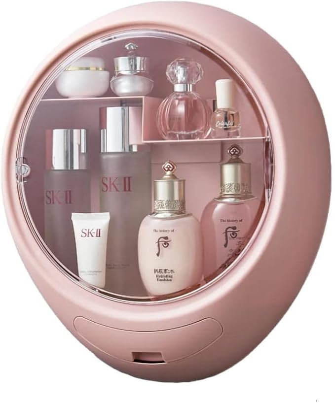 Bathroom Cabinet Wall Mount Cosmetic Storage Box Makeup Organizer with Accessories Storage Drawer, Plastic (Pink)