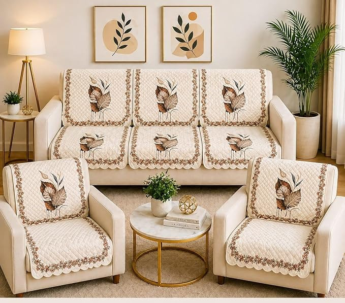 Quilted Sofa Cover Set 5 Seater for Living Room - 3 Seater & 1+1 Seater Sofa Slip Covers for Home - Premium Furniture Protector Panels for Sofa Couch Office, 10 Pieces