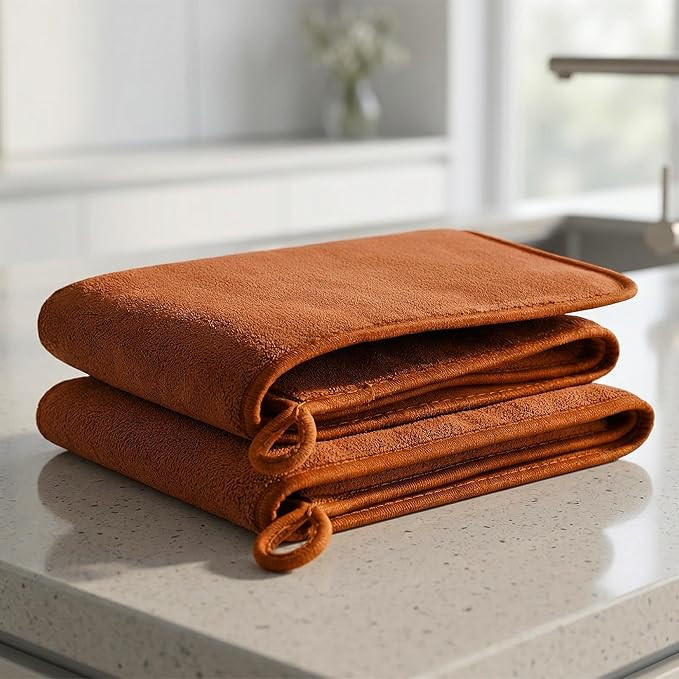 500 GSM – Set of 2 – Microfiber Cleaning Cloth (70 x 30 cm), Soft Lint-Free & Scratch-Free Towel for Kitchen, Home & Car Cleaning (Brown)