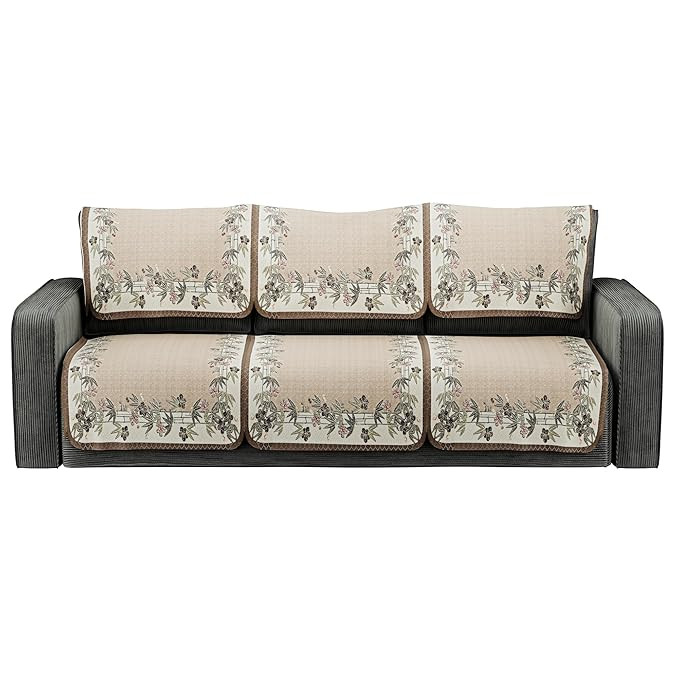 Net Cotton Sofa Covers 3 Seater | Sofa Protector Cover for Living Room | Sofa Cloth Cover for Home Decor& Office | Soft Sofa Slipcovers | Paradise 1139 - Cream & Brown