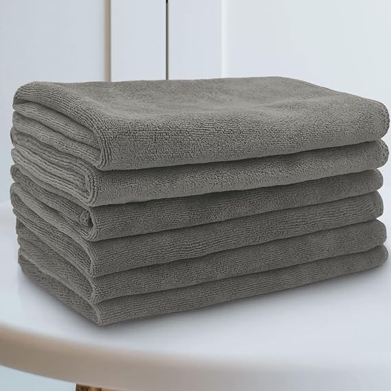 Super Soft Microfiber Hand Towels – Ultra Absorbent, Lint-Free, Scratch-Free, Quick-Dry, 350 GSM, Gym & Workout Towels (Set of 6, 40cm x 60cm, Grey)