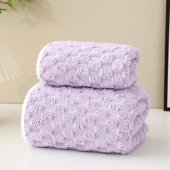 Microfiber Soft&Fuffy Bath Towel 400 GSM with Hanging Loop|3X Softer Than Cotton Towels|Highly Absorbent| for Home,Pool&Gym|Set of 2 (1Bath(140x72cm),1Face Towel(75x35cm),Purple