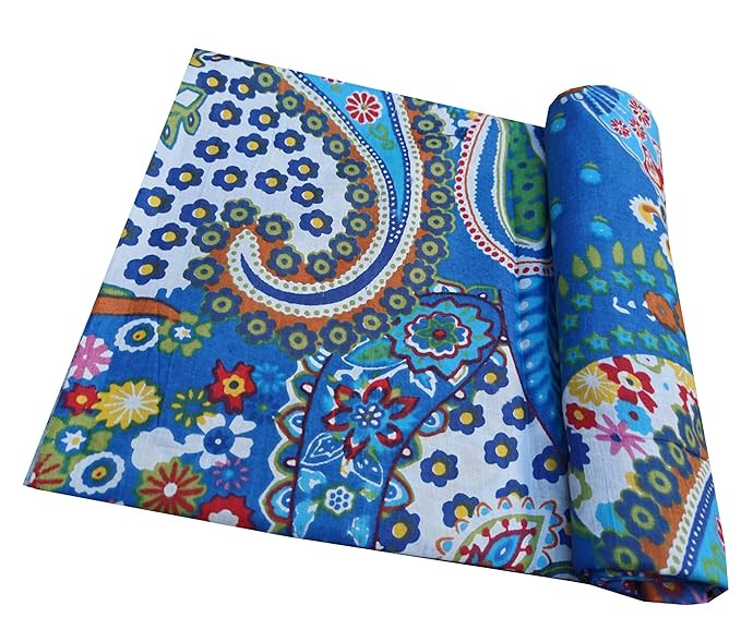 3 Meter Jaipuri Floral Printed Pure Cotton Unstitched Dress Material, Sanganeri Fabric for Blouse, Kurti, Plazzo, Lehenga and Saree (Paisly Blue)