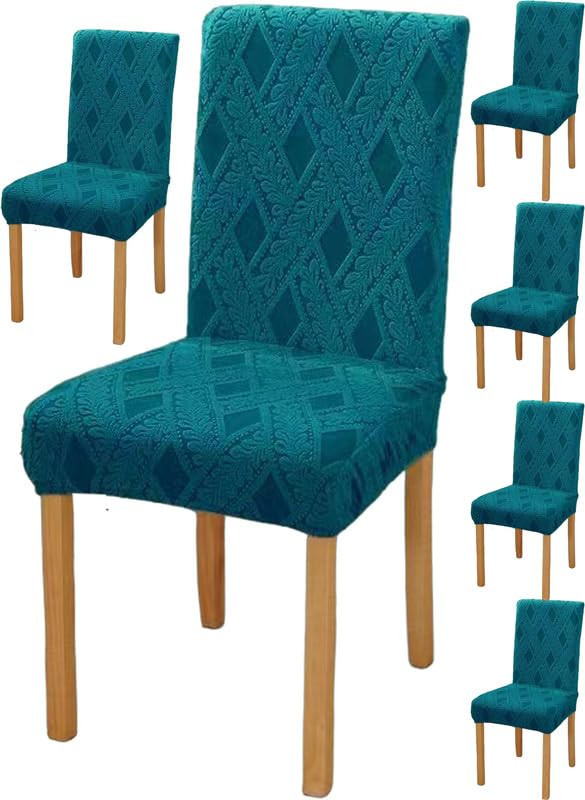 Elastic Chair Cover Stretch Removable Washable Short Dining Chair Cover Protector Seat Slipcover (Pack of 6, Teal, JCMC41)