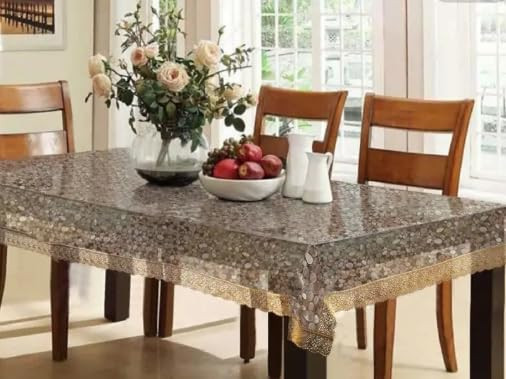 Elegant PVC Transparent Diamond or Stone Designed Table Cover with Luxurious Golden Lace/Waterproof and Dustproof/Available in 40 x 60 inch Size/Perfect for Dining & Home Décor