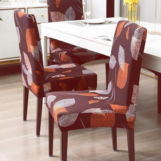 Stretchable Dining Chair Cover Universal Fit Removable Washable Slipcover 180 GSM Polyester Spandex Elastic Protective Cover for Home & Hotel Chairs, Paan Patta Colour, Set of 2