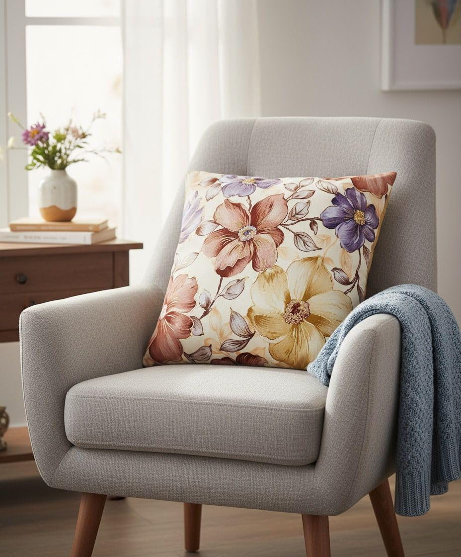 CASA-NEST Velvet Print Cushion Covers, Pack of 5, 16x16 Inches – Premium Soft Decorative Floral Pattern Throw Pillow Covers for Sofa & Living Room Décor, Multicolor 03