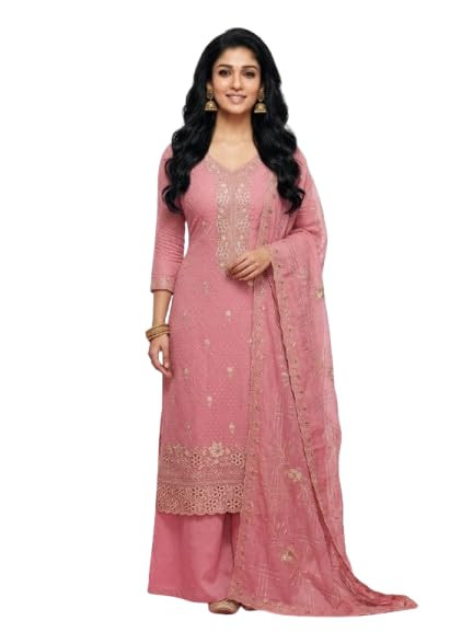 Women Unstitched Crunchy Silk Salwar Suit Dress Material with Heavy Embroidery Work | Kurta Fabric with Santoon Bottom, Inner & Dupatta | Festive Party Style Suit for Women