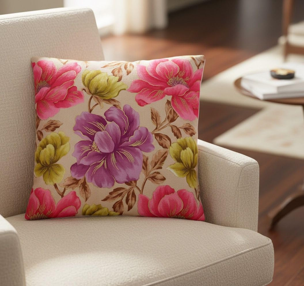 CASA-NEST Velvet Print Cushion Covers, Pack of 5, 16x16 Inches – Premium Soft Decorative Floral Pattern Throw Pillow Covers for Sofa & Living Room Décor, Multicolor 01