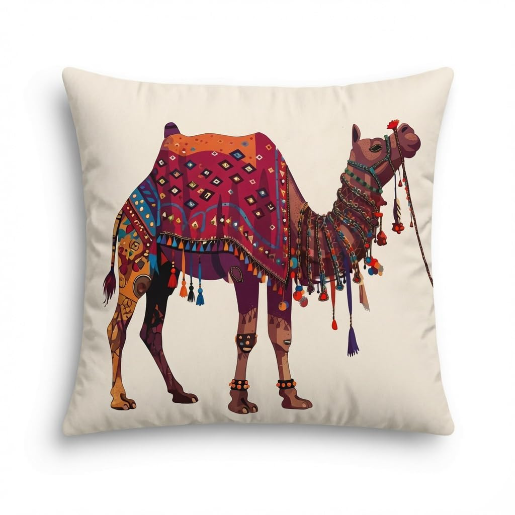 Decorative Cushion Cover Set of 2, 16x16 Inch, Premium Polycotton Sofa Cushion Covers for Living Room (Camel)