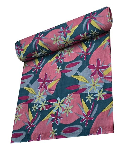 2.5 Meter Jaipuri Floral Printed Pure Cotton Unstitched Dress Material, Sanganeri Fabric for Blouse, Kurti, Plazzo, Lehenga and Saree (Multi)