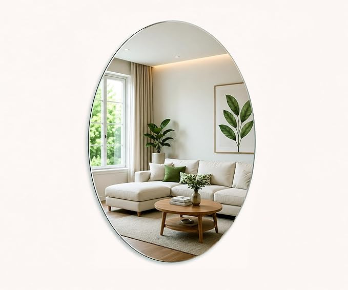 Oval Shape Adhesive Mirror Sticker for wall on Tiles Bathroom Bedroom Living Room Basin Mirror Bathroom Wall Mirror Stickers Unbreakable Plastic wall Mirror 30 * 20 (30 * 20, Round)