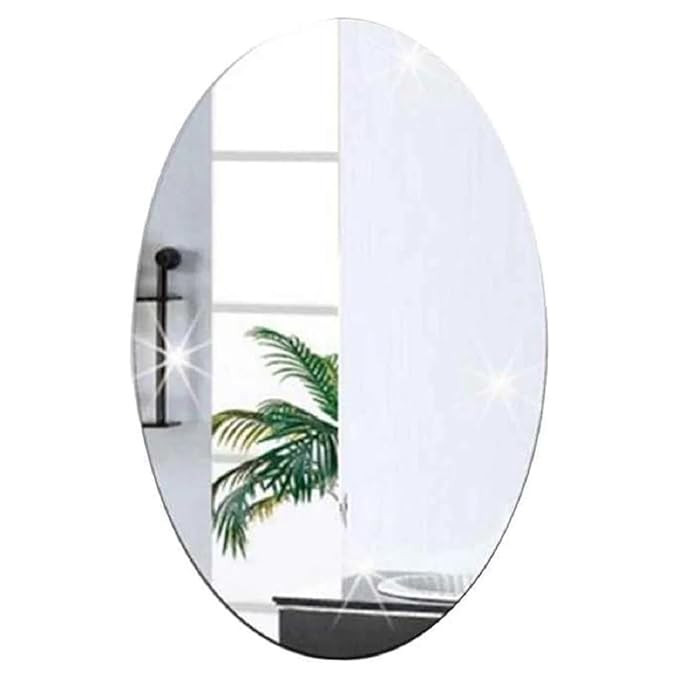 Oval Shape Adhesive Mirror Sticker for Wall on Tiles Bathroom Bedroom Living Room Basin Mirror Bathroom Wall Mirror Stickers Unbreakable Plastic Makeup Mirror Vanity Mirror (Size :30cm X 20cm)