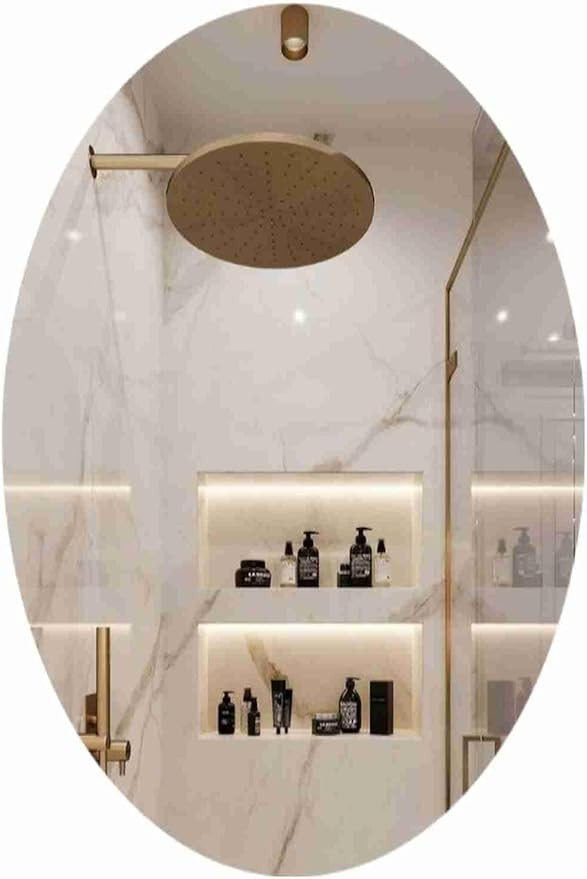 Oval Shape Adhesive Mirror Sticker for Wall On Tiles Bathroom, Bedroom Living Room Basin Mirror,Bathroom Wall Mirror Stickers Unbreakable Plastic Wall Mirror 20 * 30 CM