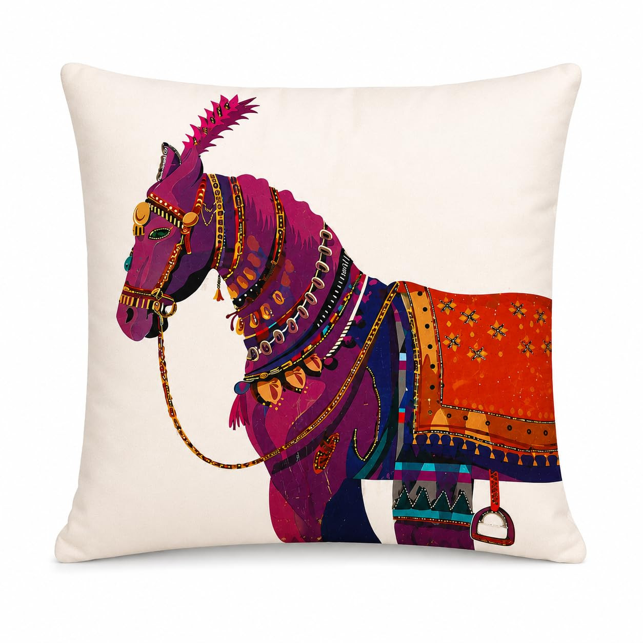 Decorative Cushion Cover Set of 2, 16x16 Inch, Premium Polycotton Sofa Cushion Covers for Living Room (Horse)