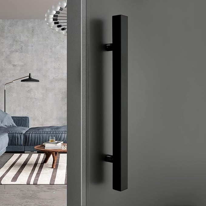 18 inch Stainless Steel Square Door Handle for Main Door, Wooden & Glass Door Pull Push Handle, Main Door Handle (Hole to Hole Size 300 mm,Pack of 1) Black Finish | 3 Years Warranty