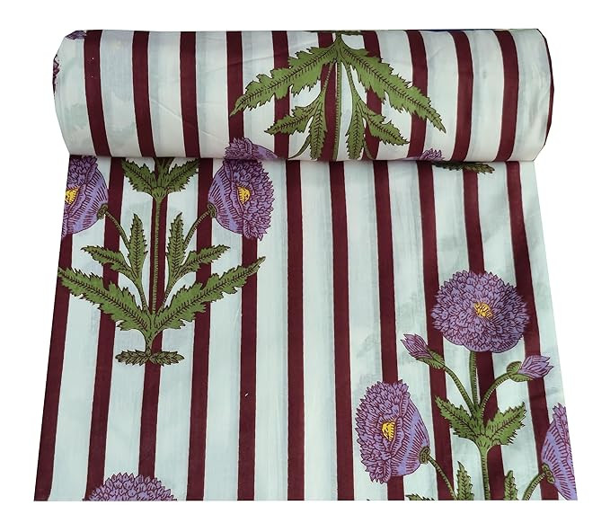 2 Meter Jaipuri Floral Printed Pure Cotton Unstitched Dress Material, Sanganeri Fabric for Blouse, Kurti, Plazzo, Lehenga and Saree (Tree Purple)