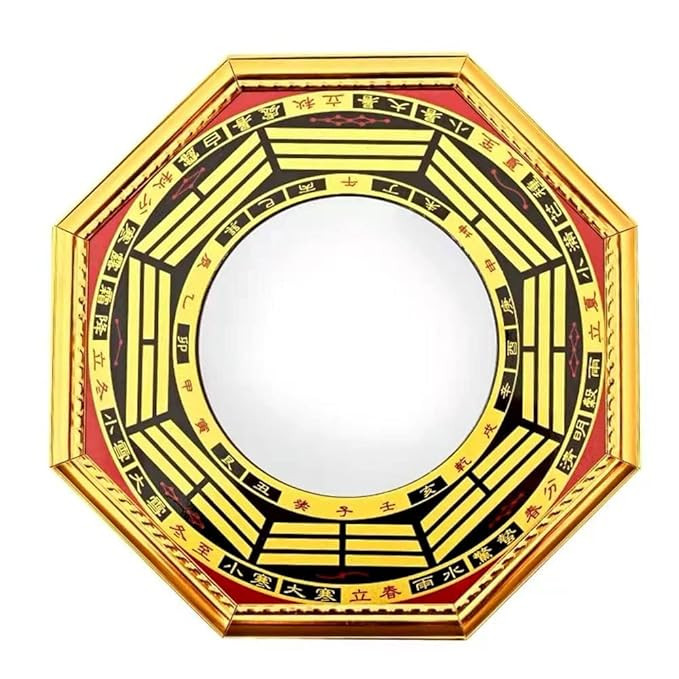 Feng Shui Pakua Bagua Convex Mirror Home Office Main Door Entrance Protection, Positive Energy (6 Inches, Wall Hanging Decor, Wooden)
