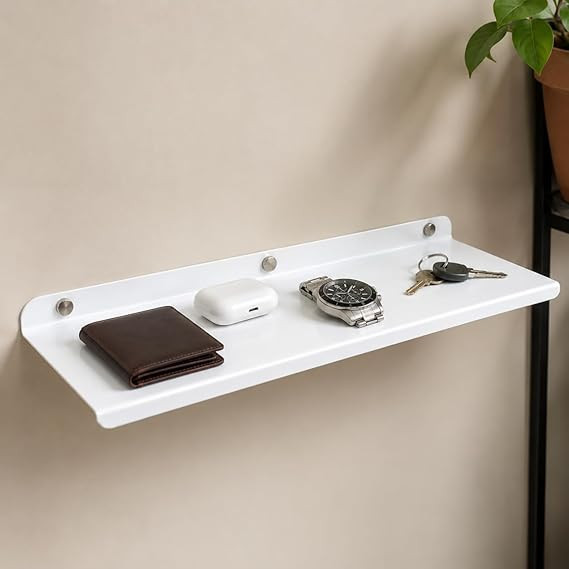 Metal Large Wall Mounted Shelves,Bluetooth Speaker,Wi-Fi Camera Stand Corner Floating Shelf for Living Room & Bedroom,Home Decor Items Plant Pot mounting Racks 31.5cm X12.5Cm Qty 1(White)