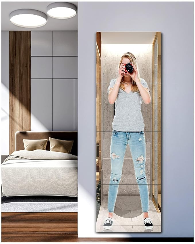 Full Length Mirror For Wall Mounted, Over The Door Mirror, Full Body Mirror, Safe Shatterproof Mirror For Kids, 10 x 10 inch x 4 Pack, Workout Mirrors For Home Gym, Acrylic Plastic Bedroom