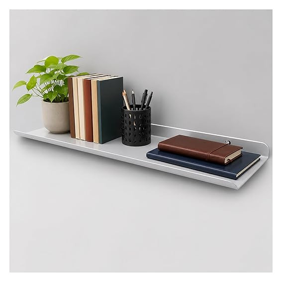 24 Inch White Wall Shelf – Metal Floating Shelf for Wall, Wall Mounted Shelves, Modern Wall Shelf for Bedroom & Living Room Storage, Minimalist Wall Mount Shelf (62cm Long X 20.9 Cm deep)
