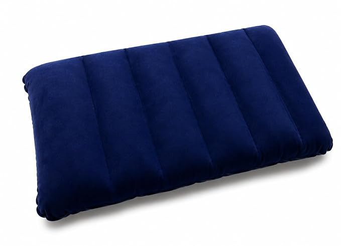 Rubberized Cotton Small Squared Travel Flocked Fabric Air Pillow, Compact, Comfortable and Ergonomic Inflatable, Used for Neck & Lumbar Support, Camping and Hiking, Blue Color, Pc2