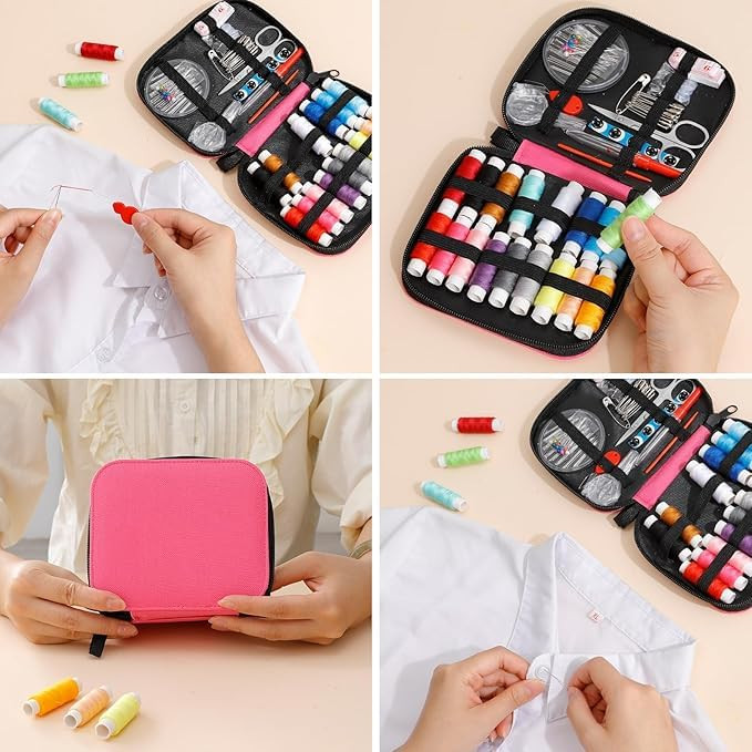 Sewing Kit Box with Tailoring Tools, Thread Box Set, Scissors, Needles, 18Pcs Thread Spools, Tape Measure – Mini Sewing Kit for DIY, Beginners, Home, Emergency, Stitching Accessories