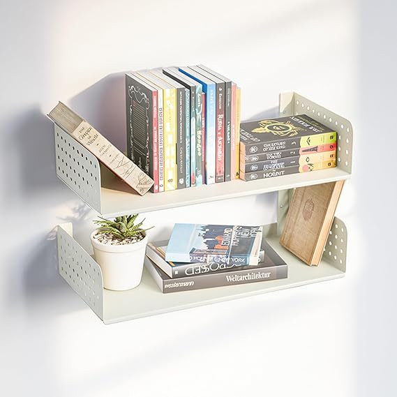 Wall Shelf for Books, Metal Wall Mounted Book Shelf, Floating Book Rack for Wall, Magazine Holder Shelf for Living Room, Bedroom & Office, Durable Metal Wall Shelf White