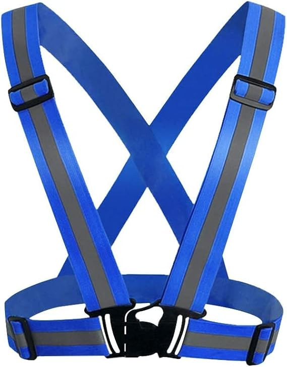 High Visibility Protective Safety Reflective Vest Belt Jacket, Night Cycling Reflector Strips Cross Belt Stripes Adjustable Vest Safety Jacket (Blue)