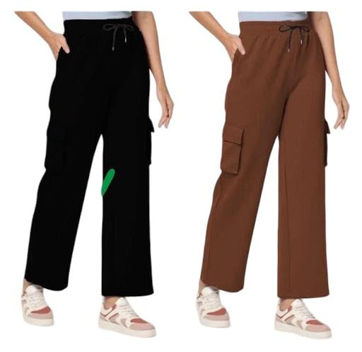 Pack of 2 Women Relaxed Fit Cargo Pants Combo with Multi Pocket Design Comfortable Casual Daily Bottom Set