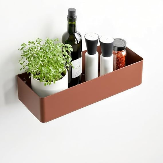 Flat Wall Shelf Metal, Wall Mounted Shelf Organizer, Wall Storage Shelf for Bedroom, Living Room, Study, Kitchen, Display Shelf for Books, Dcor & Essentials, Wall Organizer Shelf-Brown