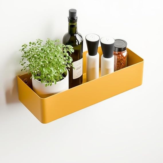 Flat Wall Shelf Metal, Wall Mounted Shelf Organizer, Wall Storage Shelf for Bedroom, Living Room, Study, Kitchen, Display Shelf for Books, Dcor & Essentials, Wall Organizer Shelf-Yellow