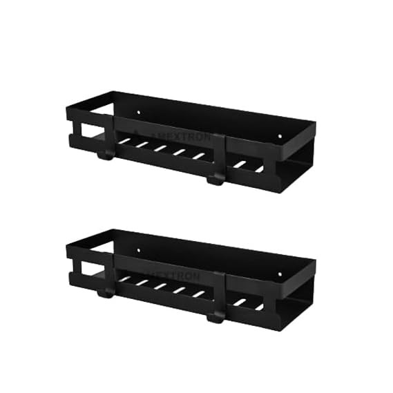 Wall Mount Multipurpose Shelf with Dual Hooks (Pack of 2) | Metal Wall Mounted Shelf 2 Hooks Each | Wall Mounted Book Shelf for Home and Kitchen | Floating Shelf for Living Room & Bedroom
