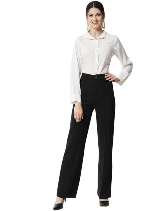 Women Relaxed Fit Bell Bottom Pants for Office Casual Daily Comfortable Wide Leg Trousers Soft Fabric Black M