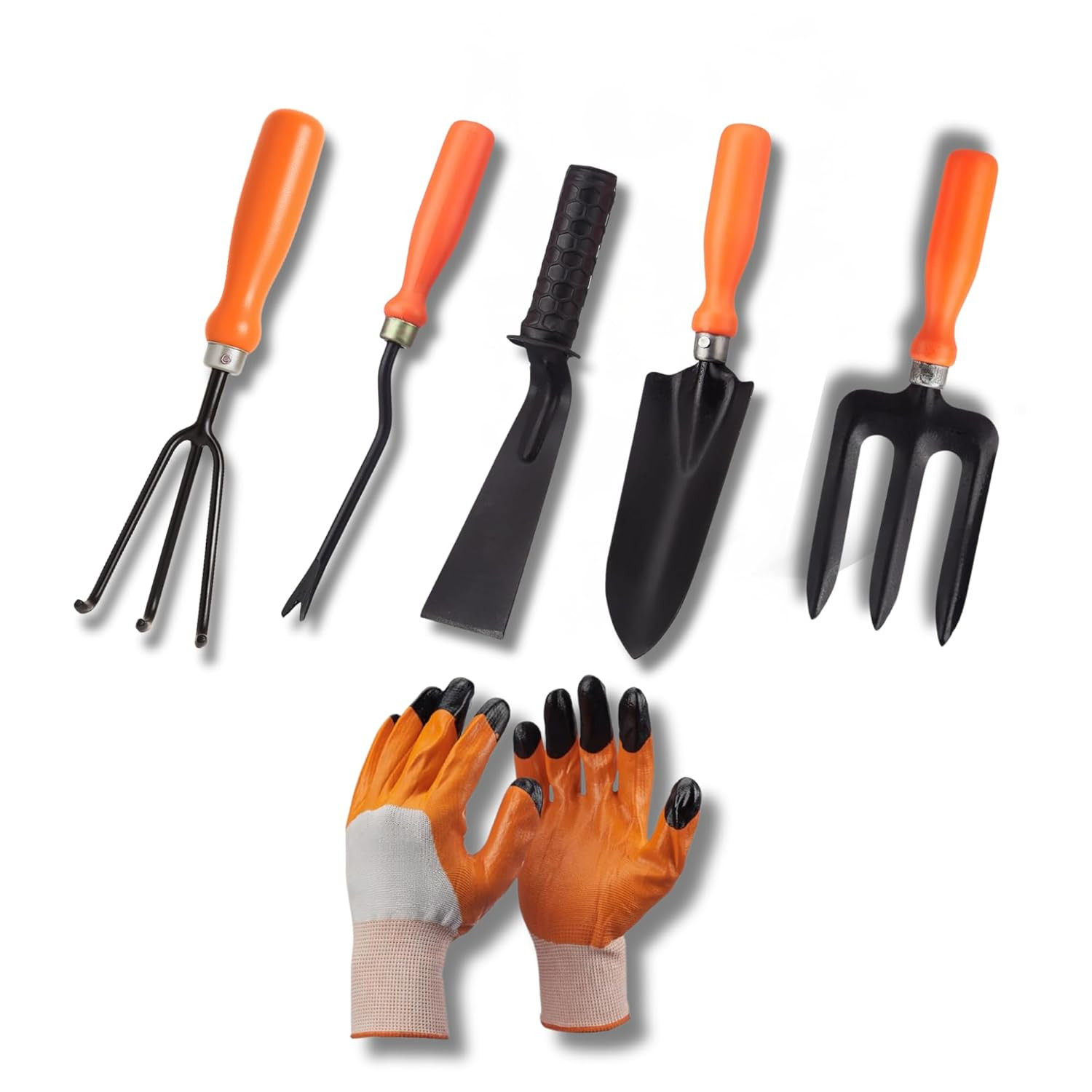 by 10CLUB Essential Gardening Hand Tools - 6 pieces | Gardening Tool Set Combo | Durable Home Garden Tool Kit for Soil | Cultivator | Fork Trowel | Weeder | Khurpi | Garden Gloves