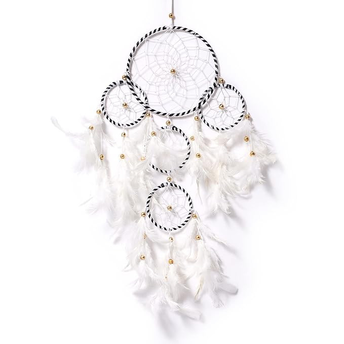 Handmade Dream Catchers t Wall Hangings for Home Decor Kids Room Bedroom Livingroom Balcony Feathers Dreamcatcher Wall Decorations Gift Items(Pack of 1, 16LX70Hcm, Pearl White)