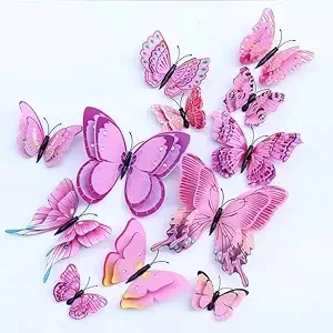 2 ply Butterfly Wall Decals, Multicolour 3D Wall Stickers, Removable Mural with Magnet and Double Sided Glue Option DIY Art Décor, Kids Room Décor, Party Supplies Decorations (72)