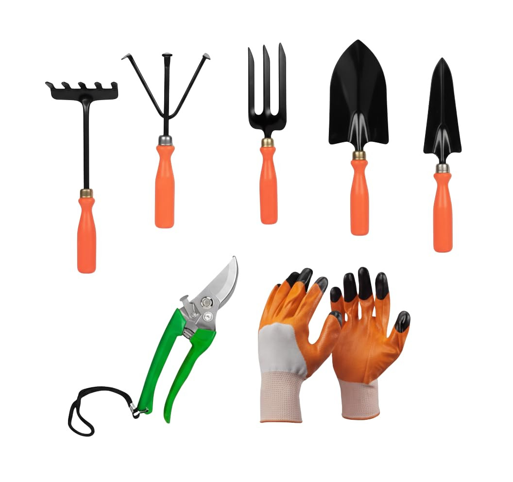 Tools, 7Pcs Gardening Tools Kit for Home Garden - (Cultivator, Fork, Trowels, Weeder, Gloves, Pruner Cutter), Lightweight, Portable, Durable Gardening Items for Indoor and Outdoor Use
