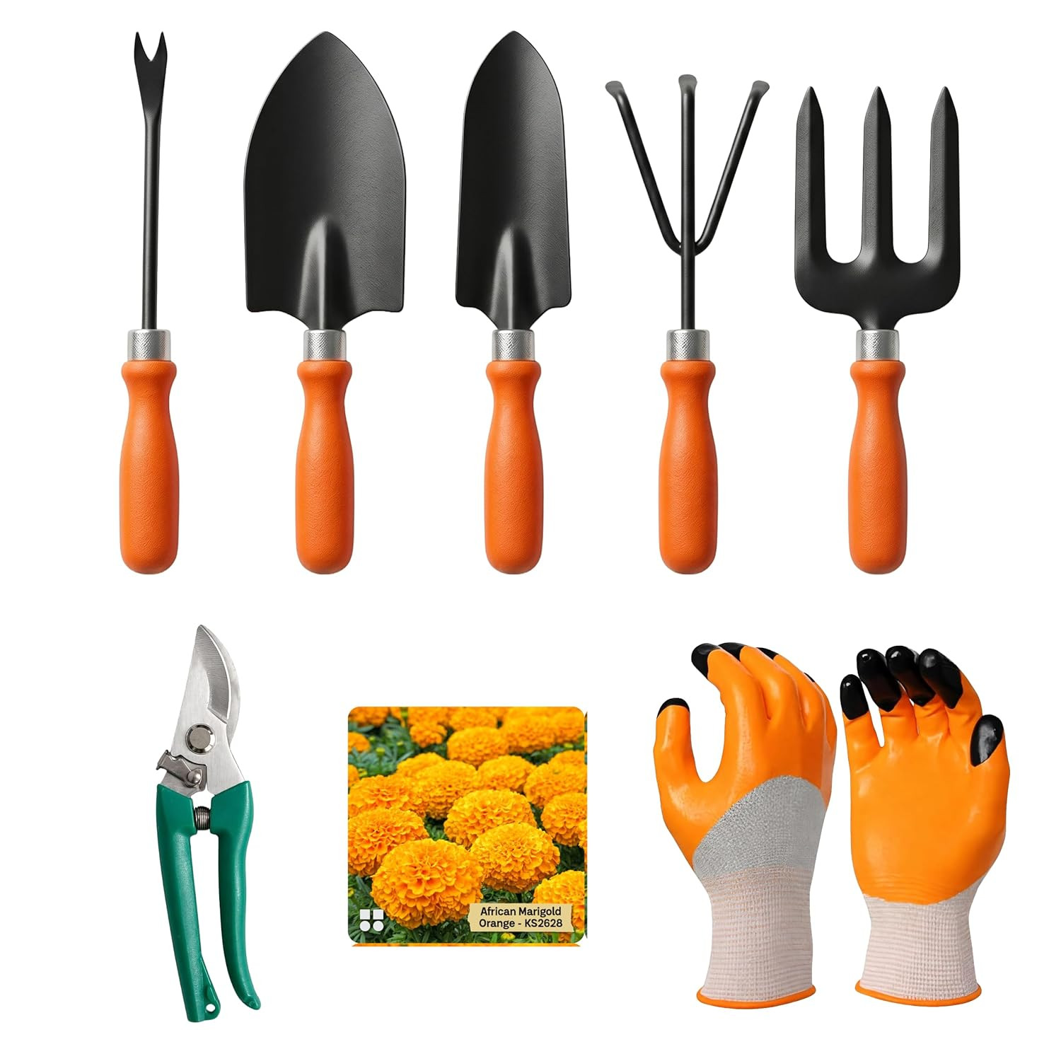 7-Piece Heavy Duty Gardening Tool Set – Includes Pruning Shear, Hand Gloves, Trowel, Cultivator, Weeder, Transplanter & Fork – Complete Garden Kit for Home Gardening