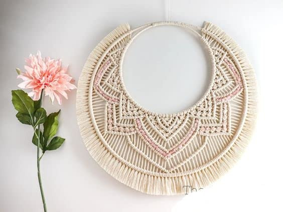 Wall Hanging Moon Dream Catcher | Boho Decor Woven Art Bohemian Hanging with Fringes for Gift, Bedroom Living Room, Home Decoration, 16" H x 18" W, Off-White, 1-Piece