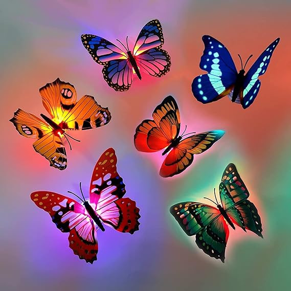 Adhesive 3D Butterfly Plastic Sticker Walls LED Light Up in The Night Wall Stickers for Home Decoration - 5 Piece