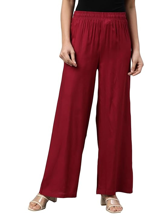 Soft Viscose Basic Palazzo Full Length for Women| Breathable, Mid Rise, Relaxed Fit
