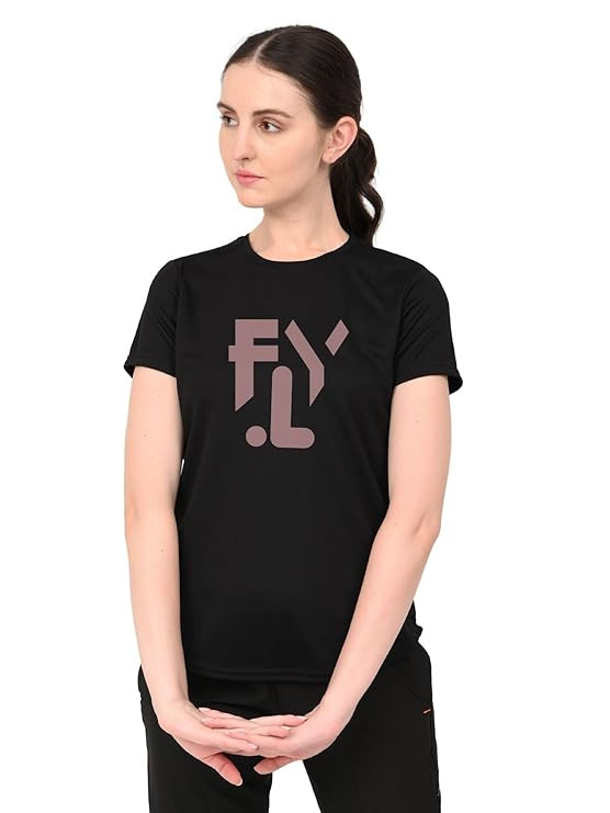 Women’s Solid Quick Dry Sports Half Sleeve Regular Fit Active Wear Gym Tshirt Round Crew Neck for Running Workout and Fitness-DOT Fly