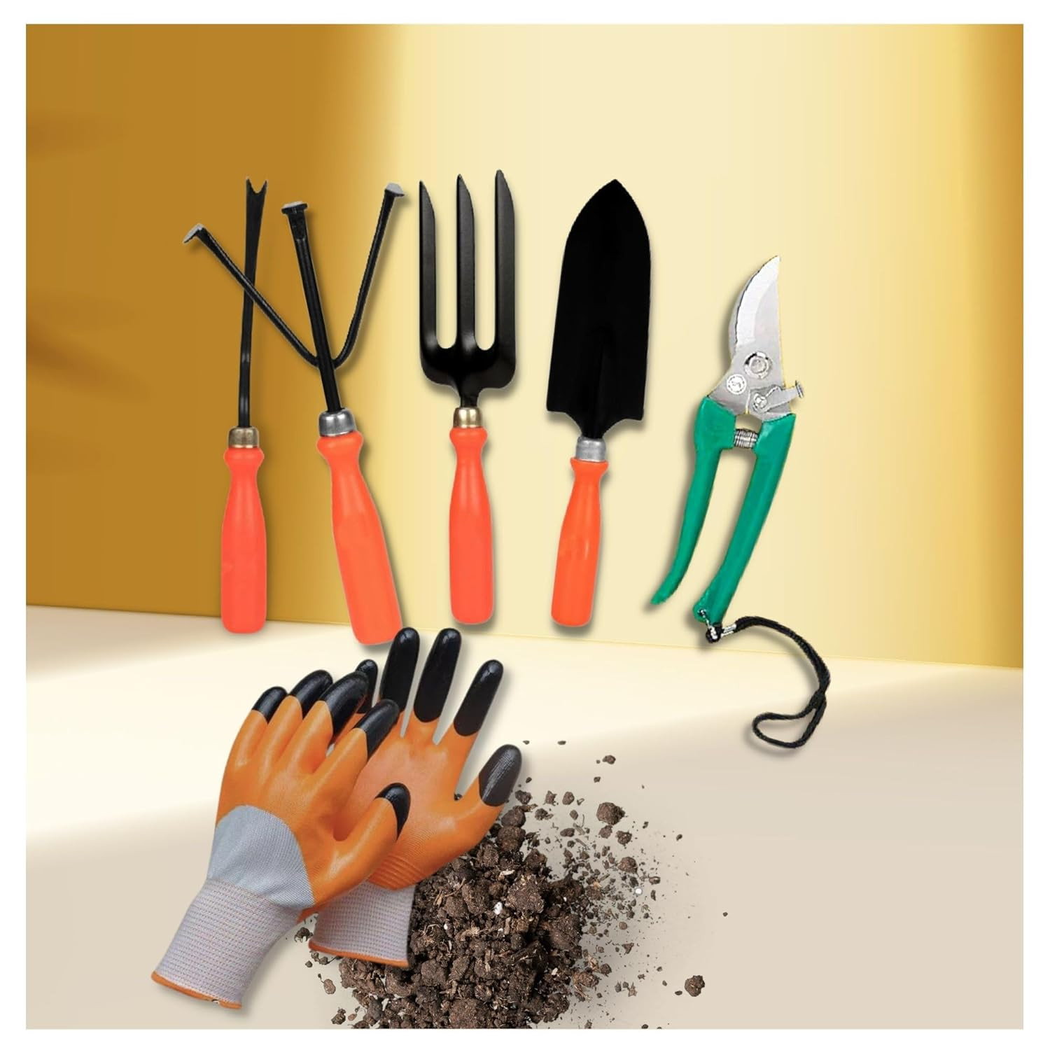 Garden Tools Set | Home Gardening Kit| Cultivator | Fork | Trowel | Weeder | Garden Gloves | Pruner Cutter Gardening Kit