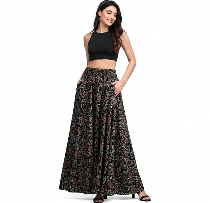 Viscose Rayon Flared Palazzo Loose/Relaxed Fit Regular, Casual Wear Palazzo Pants for Girls & Women Black Kerri Design | with Pocket (3XL)
